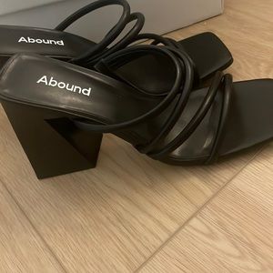 Brand new never worn black sandal heels .